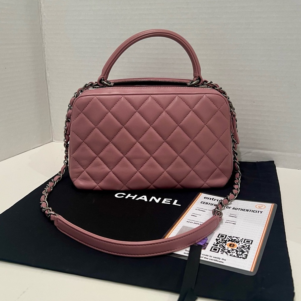 Chanel Trendy CC Top Handle Bowling Bag Quilted Medium Mauve Pink Lilac - Picture 3 of 17